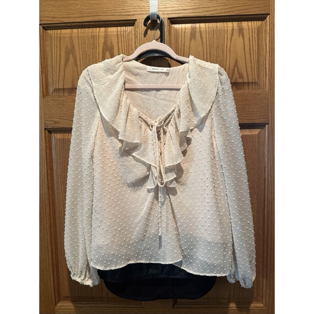 Whimsygoth Romantic Blouse Dots Y2 Ruffle Puff Sheer Sleeve Retro Victorian Sz S